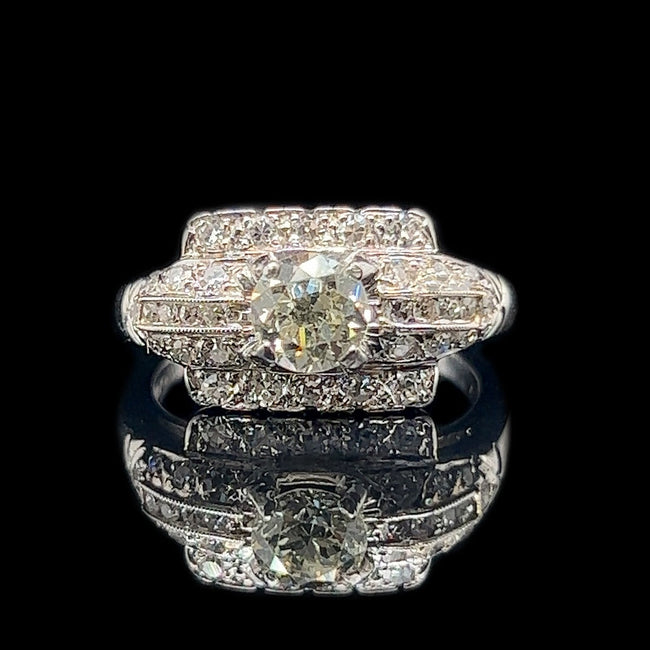 Art Deco .75ct. Diamond Antique Engagement - Fashion Ring Platinum 