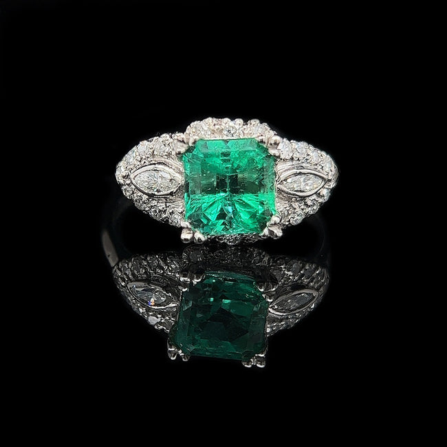 Art Deco 1.90ct. Emerald & .50ct. T.W. Diamond Antique Engagement - Fashion Ring Platinum