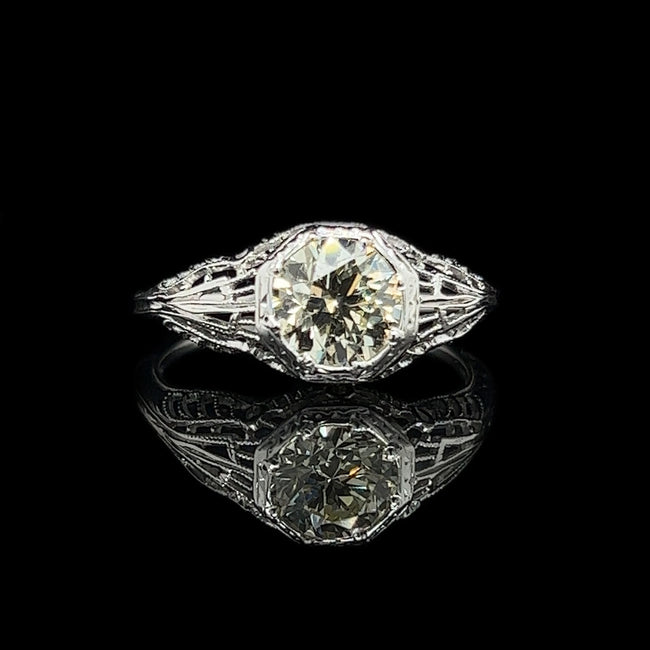 Art Deco 1.21ct. Diamond Antique Engagement - Fashion Ring 18K White Gold