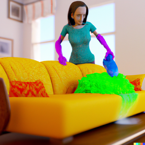 3d rendering ai generated image of a woman cleaning a couch