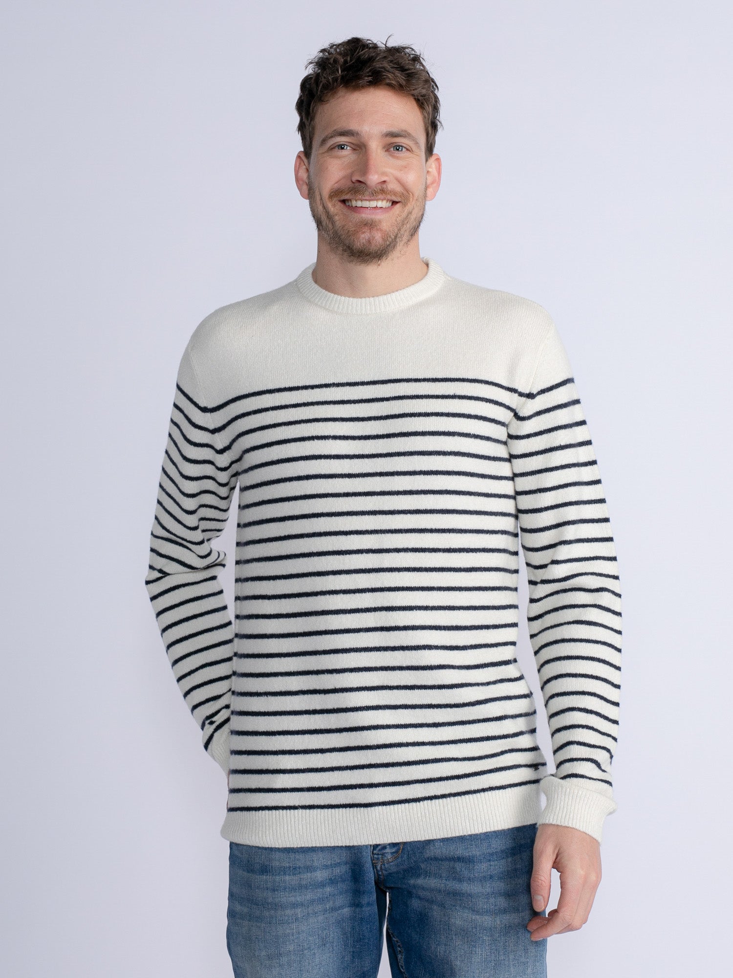 Petrol Industries Striped Pullover Bridgeview Antique White Melee - M