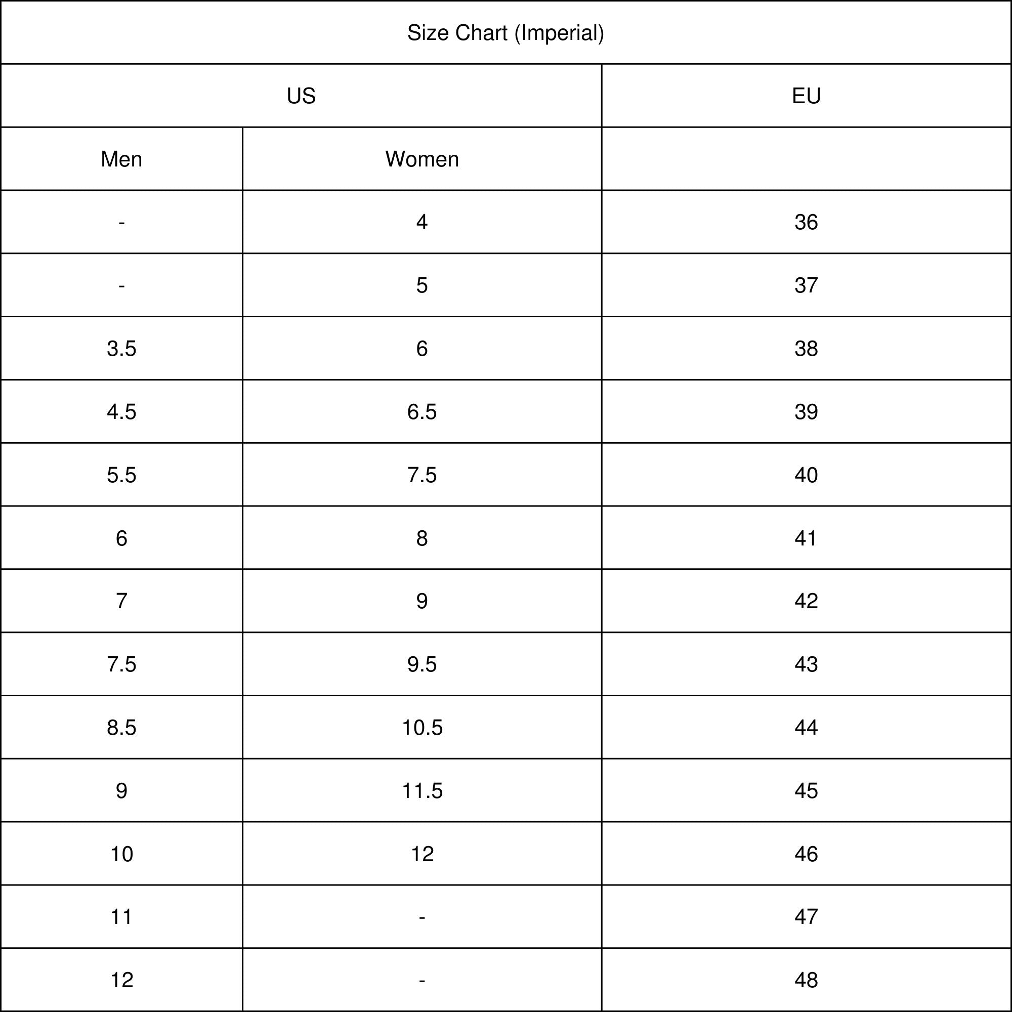 Clogs Size Chart – Kaito Japan Design