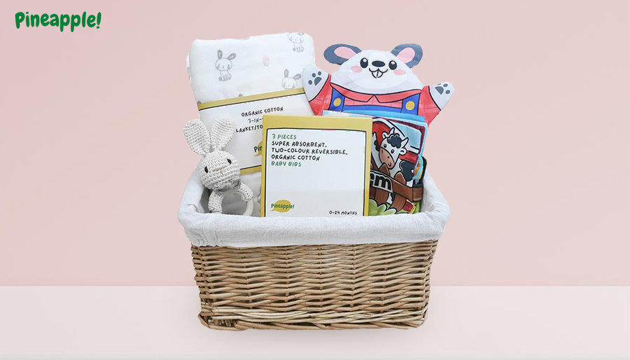 Baby gifts hamper in a personalised basket