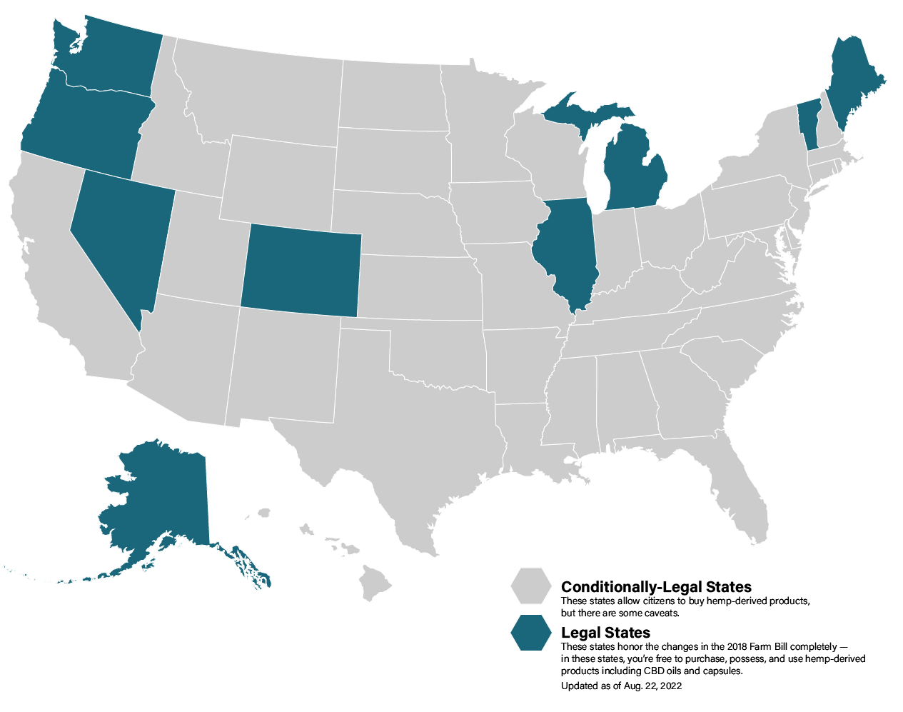 Map of United States Showing Where CBD is Legal