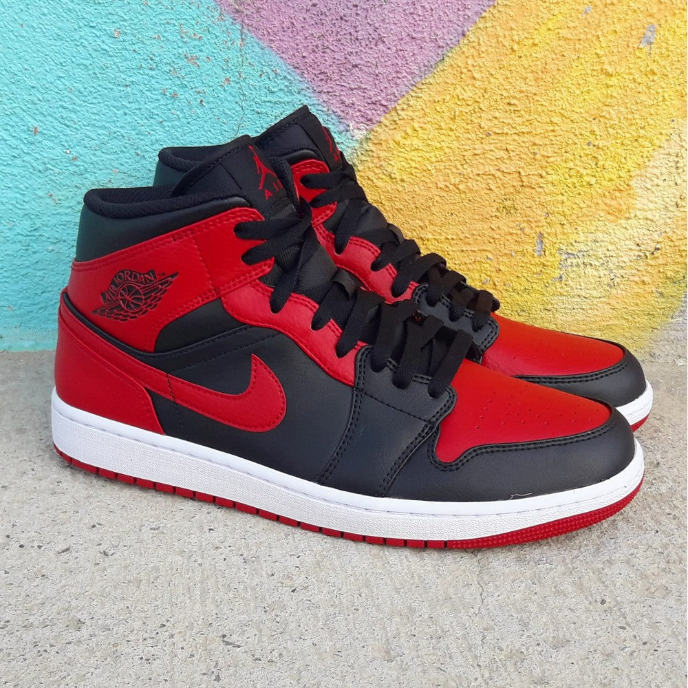 nike air jordan 1 mid banned black red white