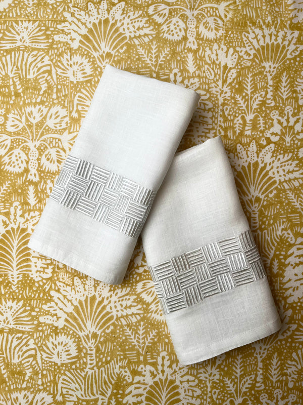 Hand woven White Napkins with Gold Sparkle Fair Trade Mayamam Weavers