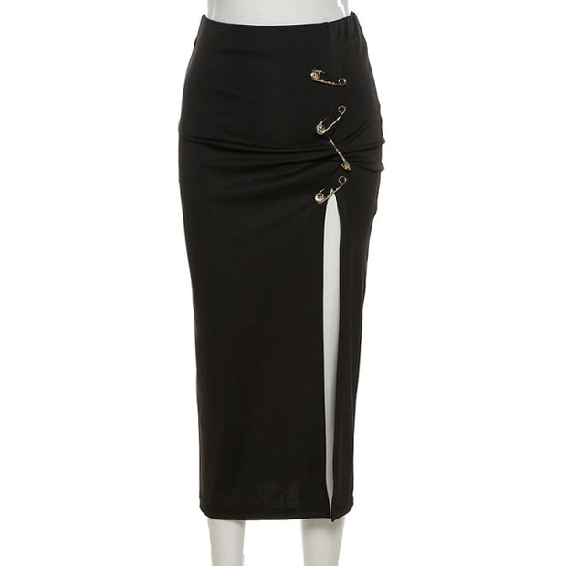 El Style -  Gothic style Black Midi Skirt