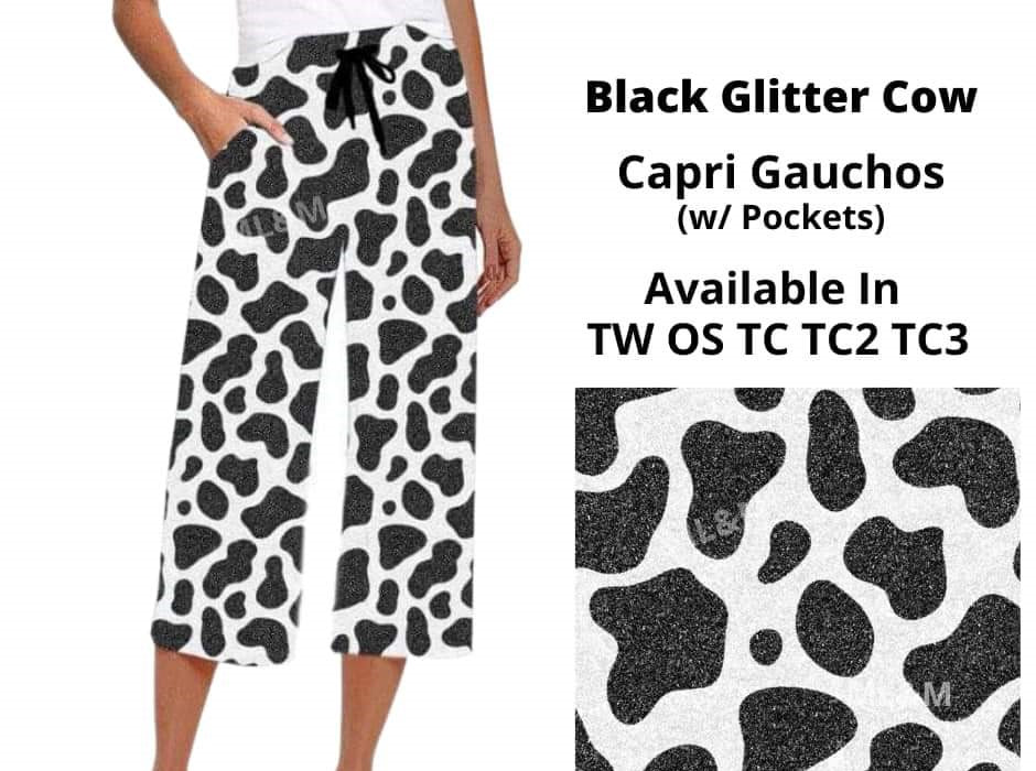 Black Glitter Cow Capri Gauchos – Plus Size For Us