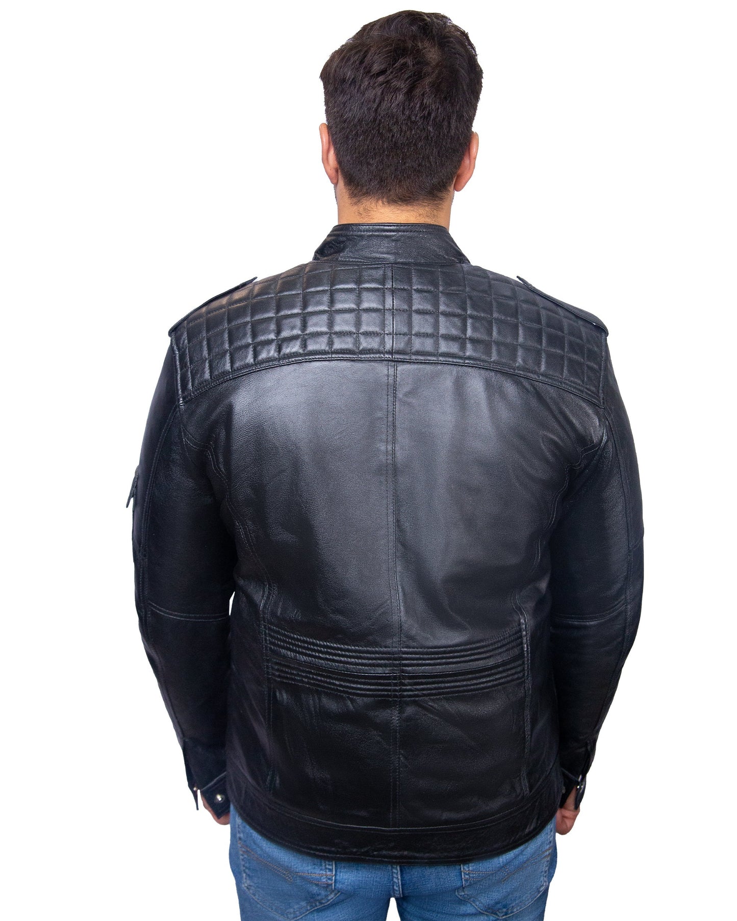 Black Biker Jacket with Diamond Shoulders – Chamra Handcrafted