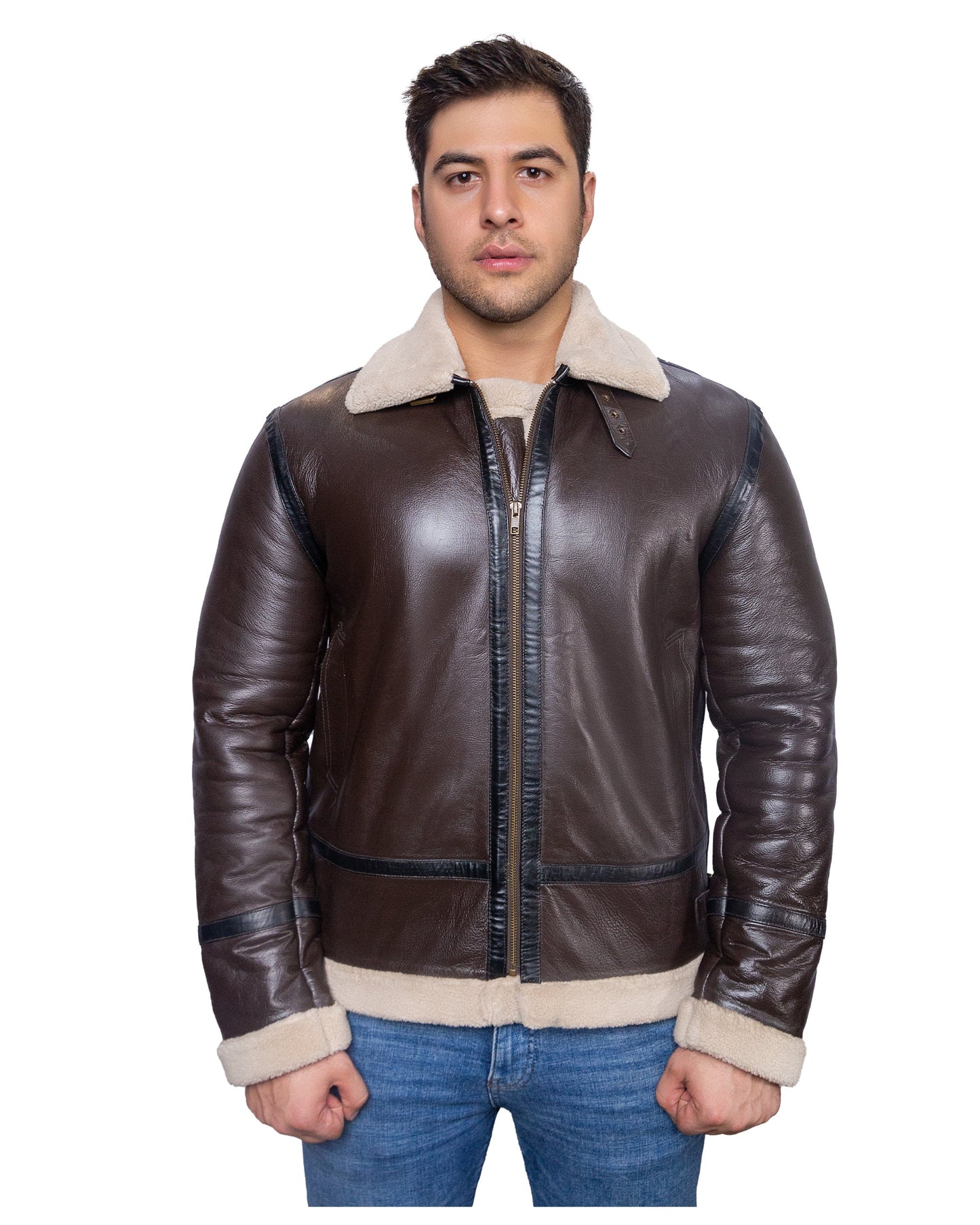 Brown Aviator Leather Jacket with Skin Shearling Fur – Chamra Handcrafted