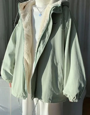 Loose Winter Lambwool Fluff Parkas Women Solid Warm Jackets Thicken Korean Windbreaker Cotton Coat Casual Long Sleeved Chaquetas - Koazu