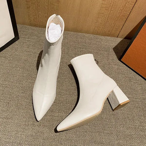 Booties White Very High Heels Female Ankle Boots Heeled Footwear Pointed Toe Short Shoes for Women Winter Sale Quality Goth - Koazu