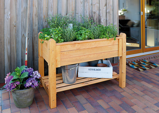 Hochbeet / Kräuterbeet, klein Holz, natur und Gartenmagnet – massiv