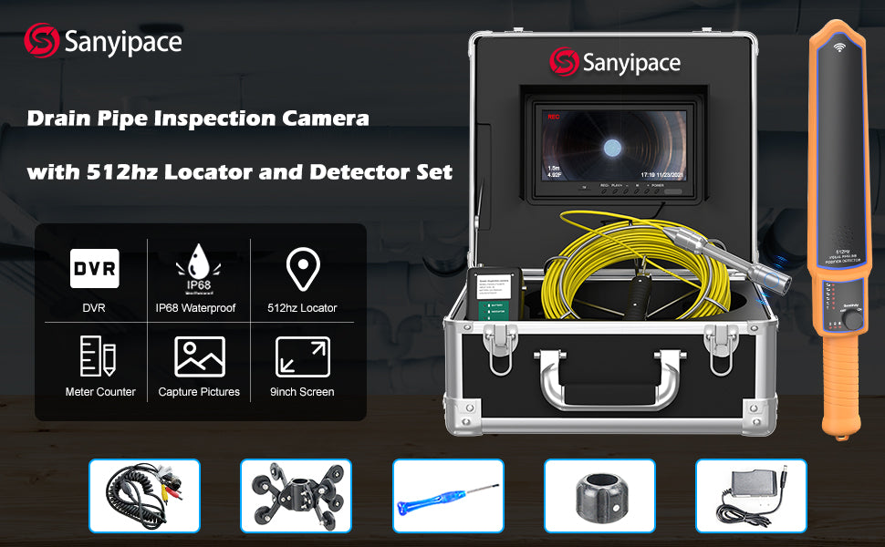 TEmkin Endoscope 20M Sewer Pipe Inspection Video Camera with Meter Counter  17mm 8GB SD Card DVR IP68 Drain Sewer Pipeline Industrial Endoscope Pipe