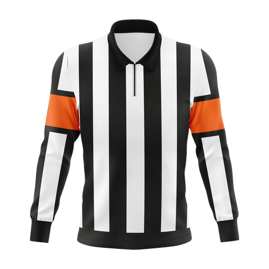 MOQ 5 pcs $30 each Standard Black Orange Hockey Referee Jersey