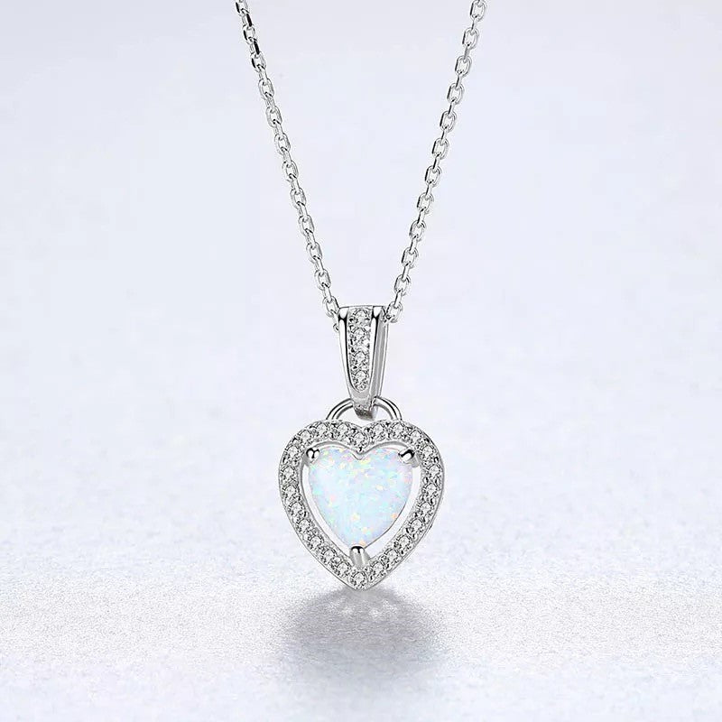 Heart Shaped Opal CZ Cubic Zirconia Necklace 18k rose gold sterling silver fine jewellery luxury jewelry