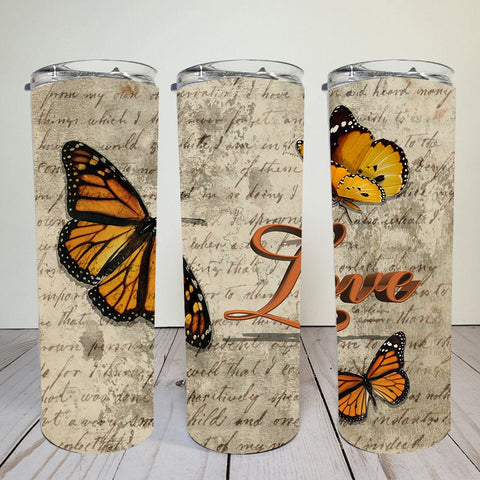 Butterflies 20oz Skinny tumbler with straw Printed With Permanent Ink. Add  name