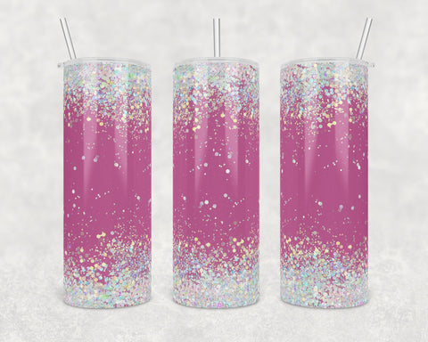 Hot Pink background with holographic glitter, Skinny Tumbler Wrap