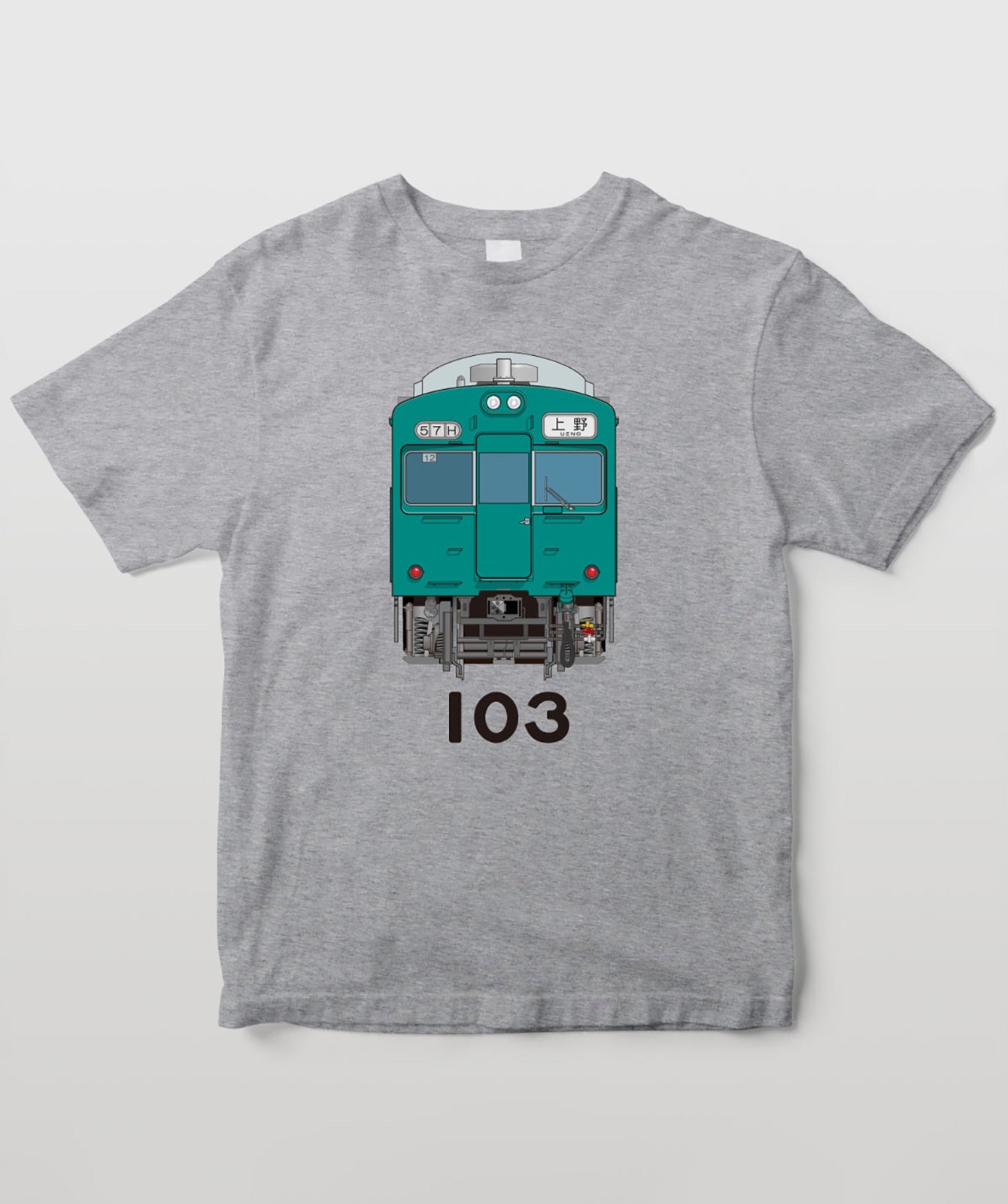 電車の顔図鑑tシャツ 国鉄型103系電車エメラルドグリーン色 Typea T Od
