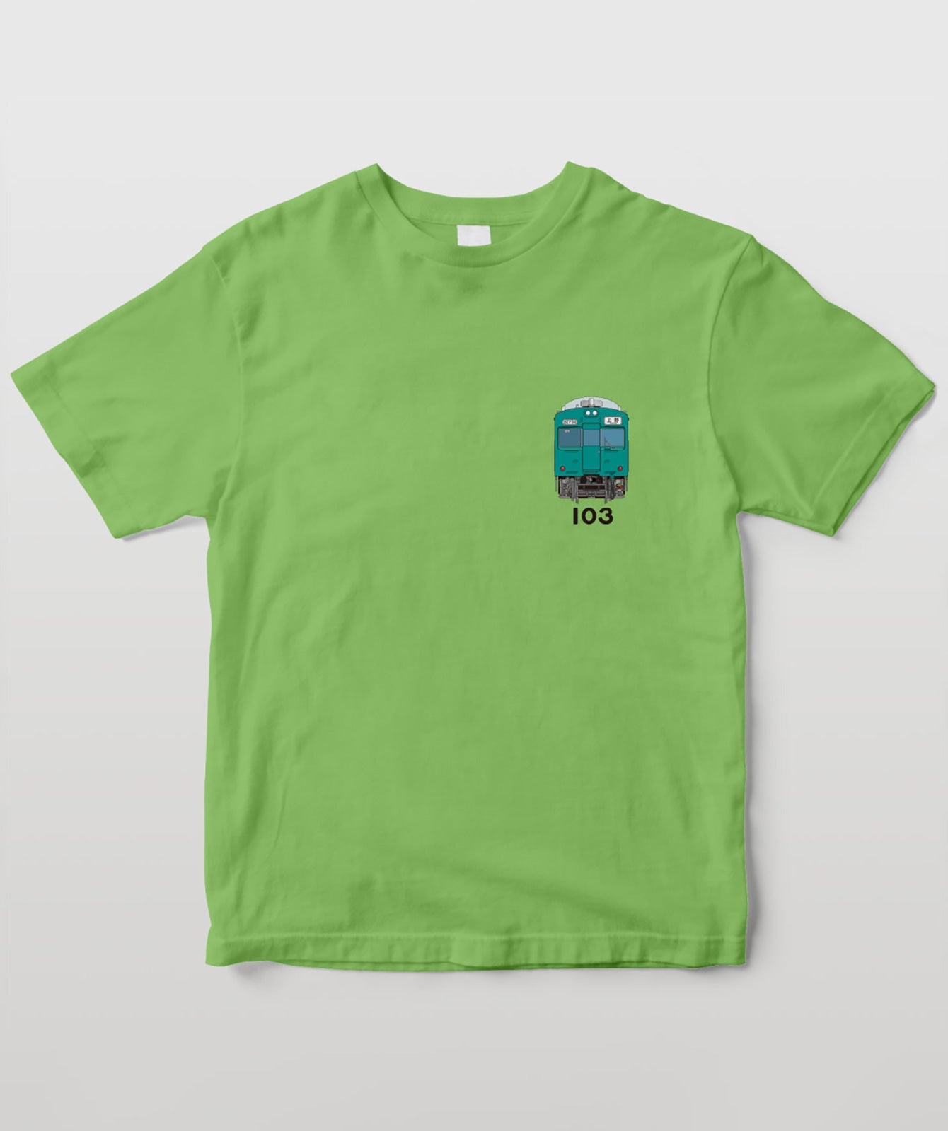 電車の顔図鑑tシャツ 国鉄型103系電車エメラルドグリーン色 Typeb T Od
