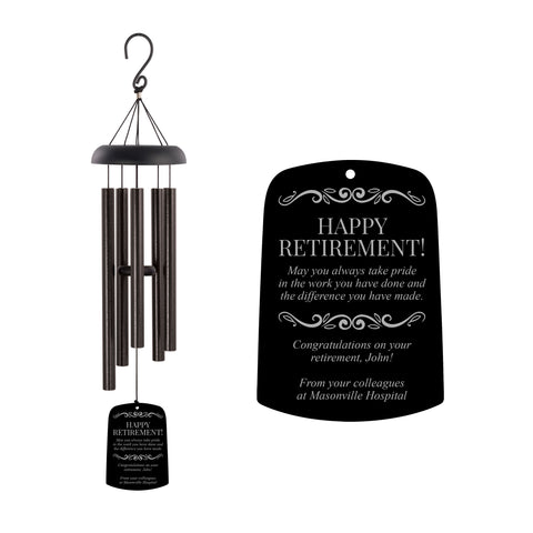 happy retirement wind chime engraved with a personal message