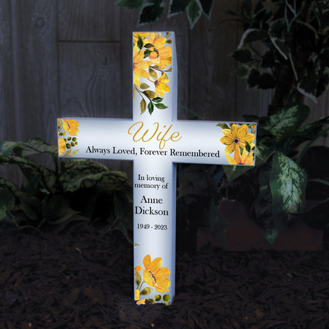 wife memorial solar cross garden stake