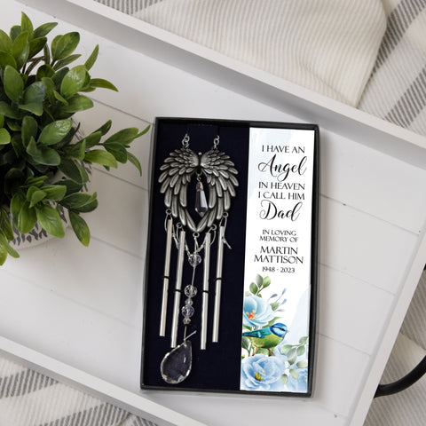 dad angel in heaven memorial wind chime bookmark gift set