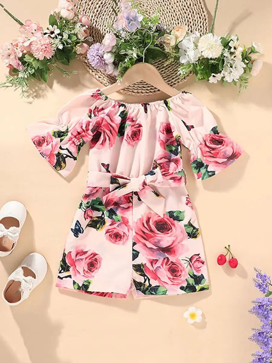 Toddler Girl Clothes Pink Floral Belted Romper 