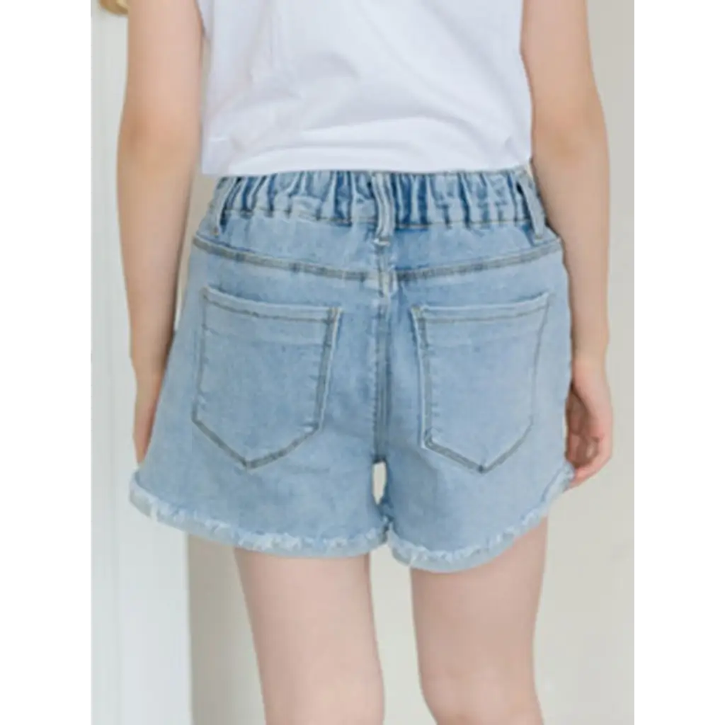 Daisy Button Elastic Waist Girl Denim Shorts