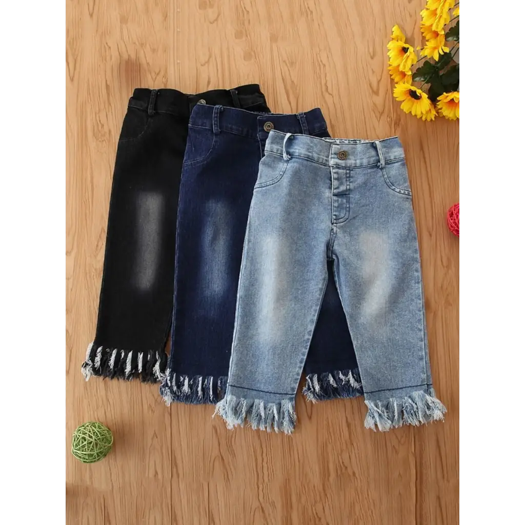 Shaggy Fringe Hem Denim Pants