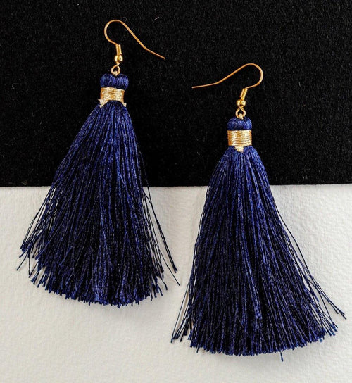 Royal Blue Leather Earrings, Long Tassel Earrings, Cobalt Blue Earrings -  Etsy | Blue enamel earrings, Long tassel earrings, Etsy earrings