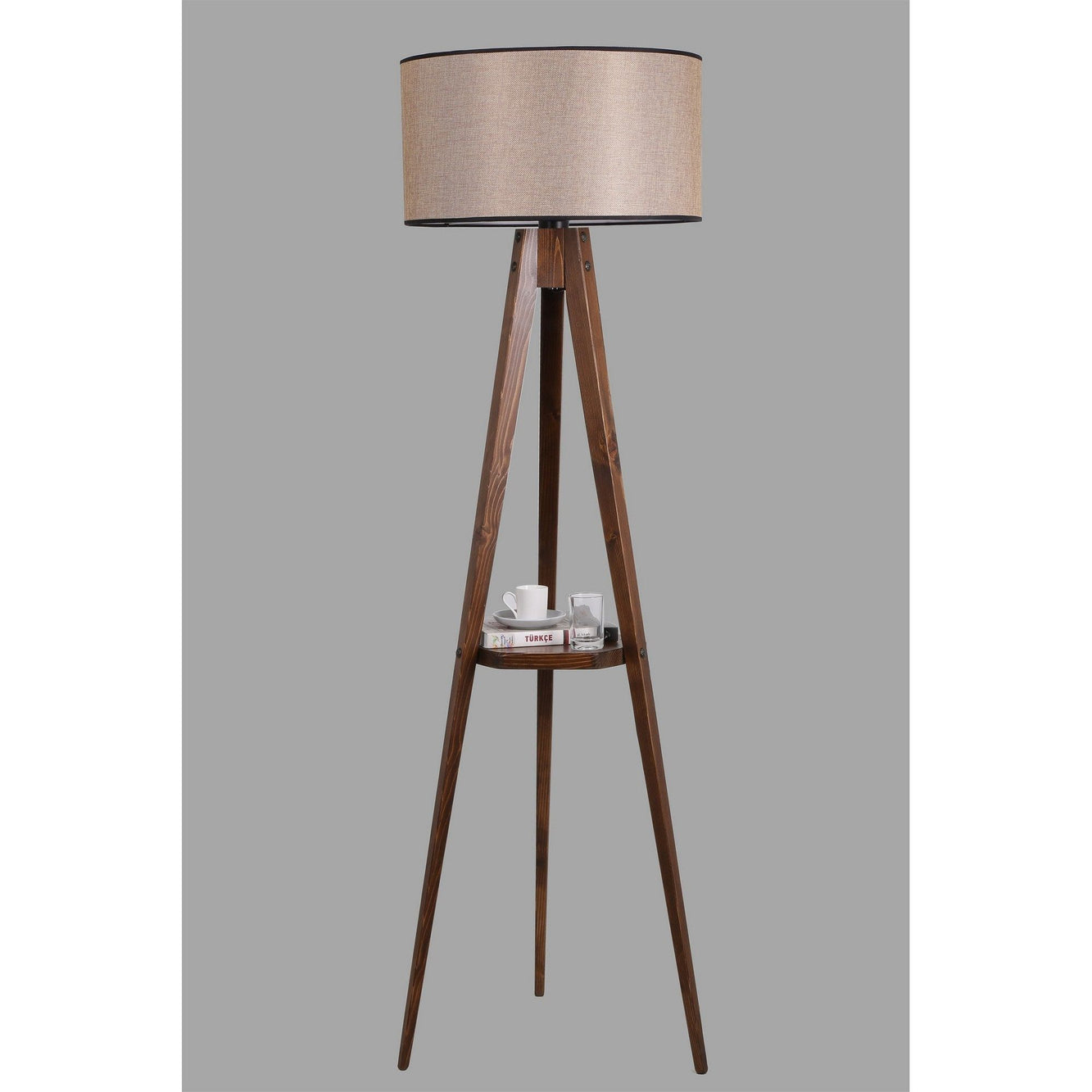 Lampadar cu raft Sehbalı, lemn brad/material textil, bej, 24x45153 cm