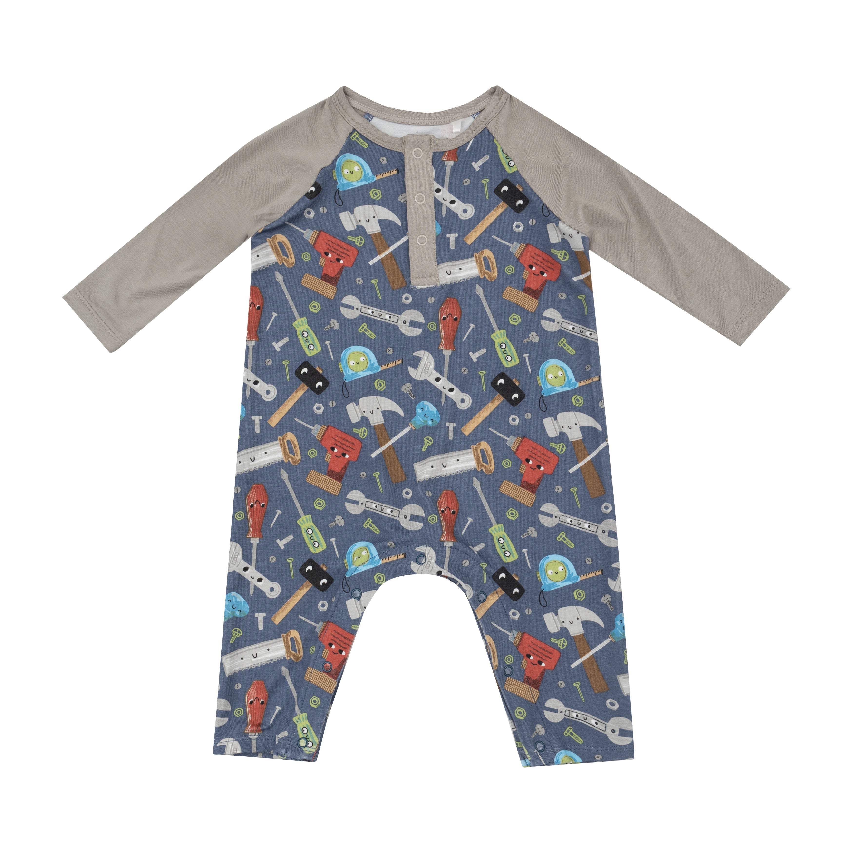 Raglan Henley Romper | Happy Tool Box **FINAL SALE**
