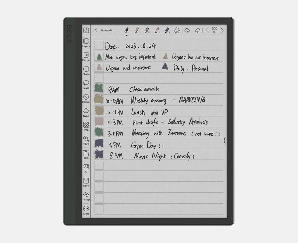 Create a daily schedule with a color E Ink tablet
