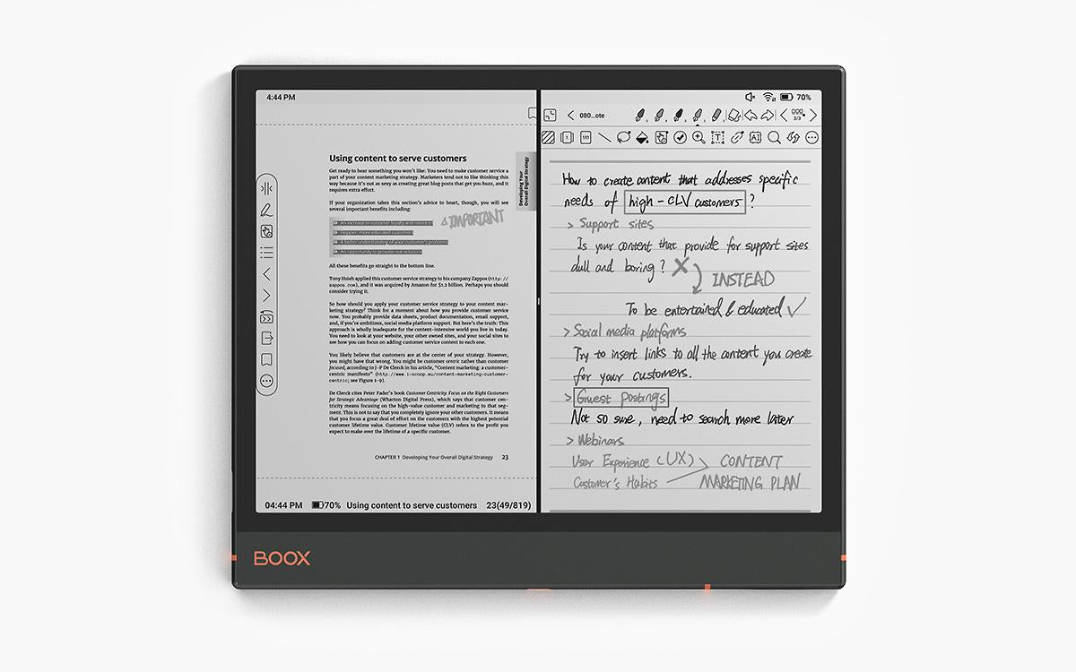 Flexible split-screen on the Onyx BOOX E Ink tablet