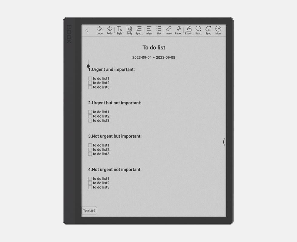 Eisenhower Matrix on E Ink tablet