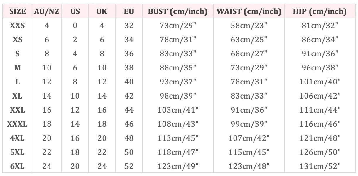 Chaleese Size Guide