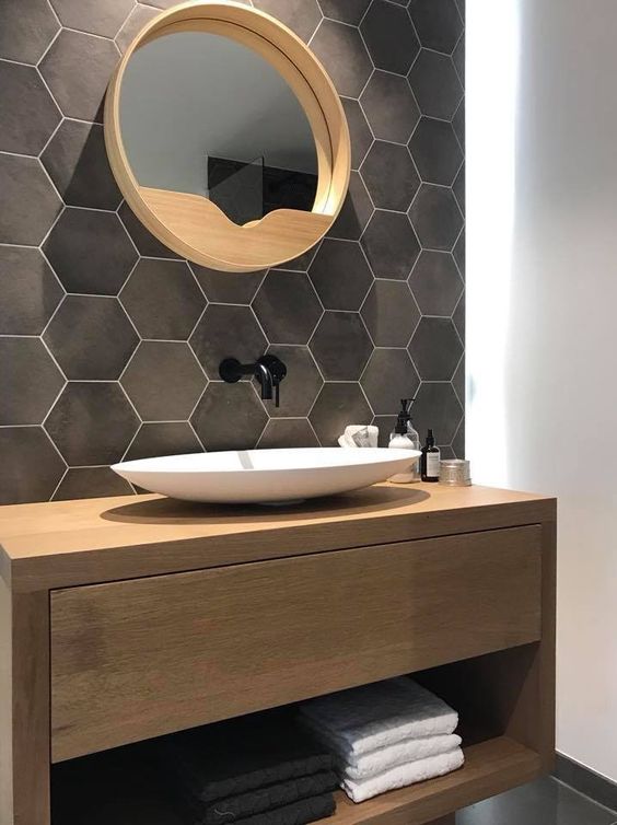 Gradient Black Honey Comb Style Bathroom Accent Wall