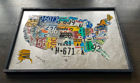 Aluminum Background USA License Plate Map