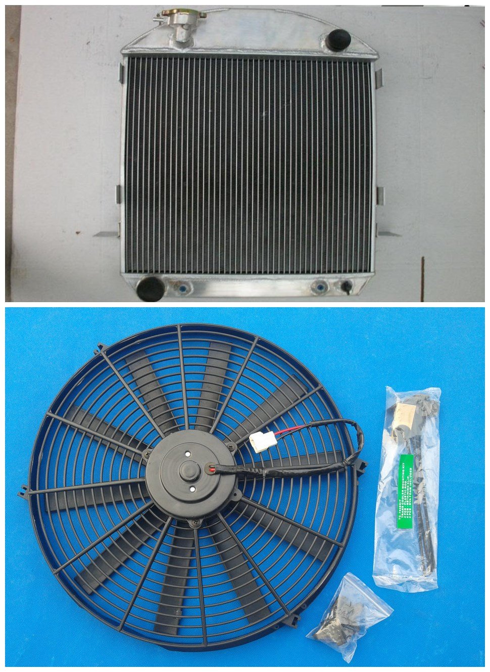 62MM Aluminum Radiator + Fan For Ford Model T-Bucket Grill shells Config Configuration Engine 2.9L 2901CC 177Cu 1924-1927 AT/MT 1925 1926