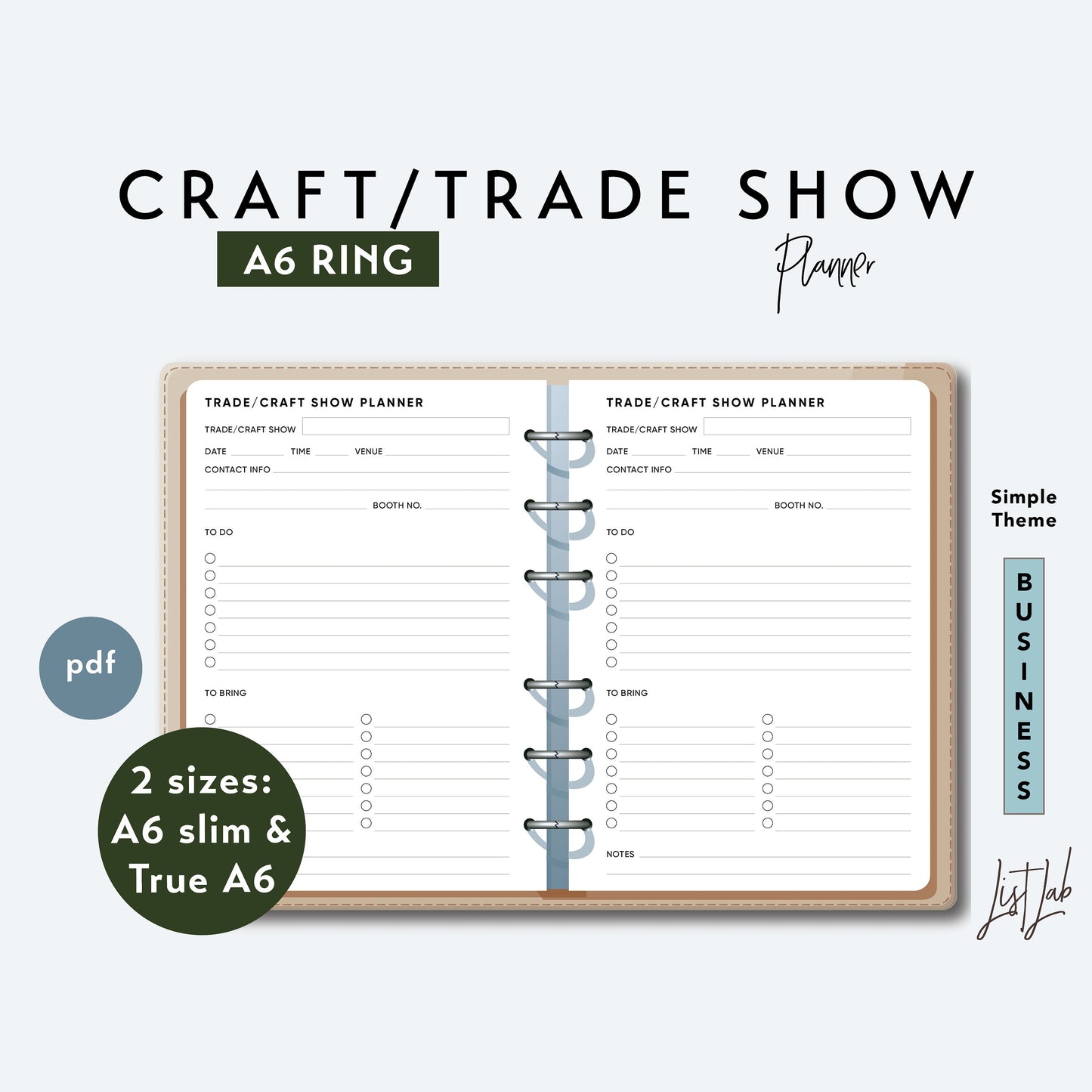 A6 Ring CRAFT TRADE SHOW PLANNER Printable Set