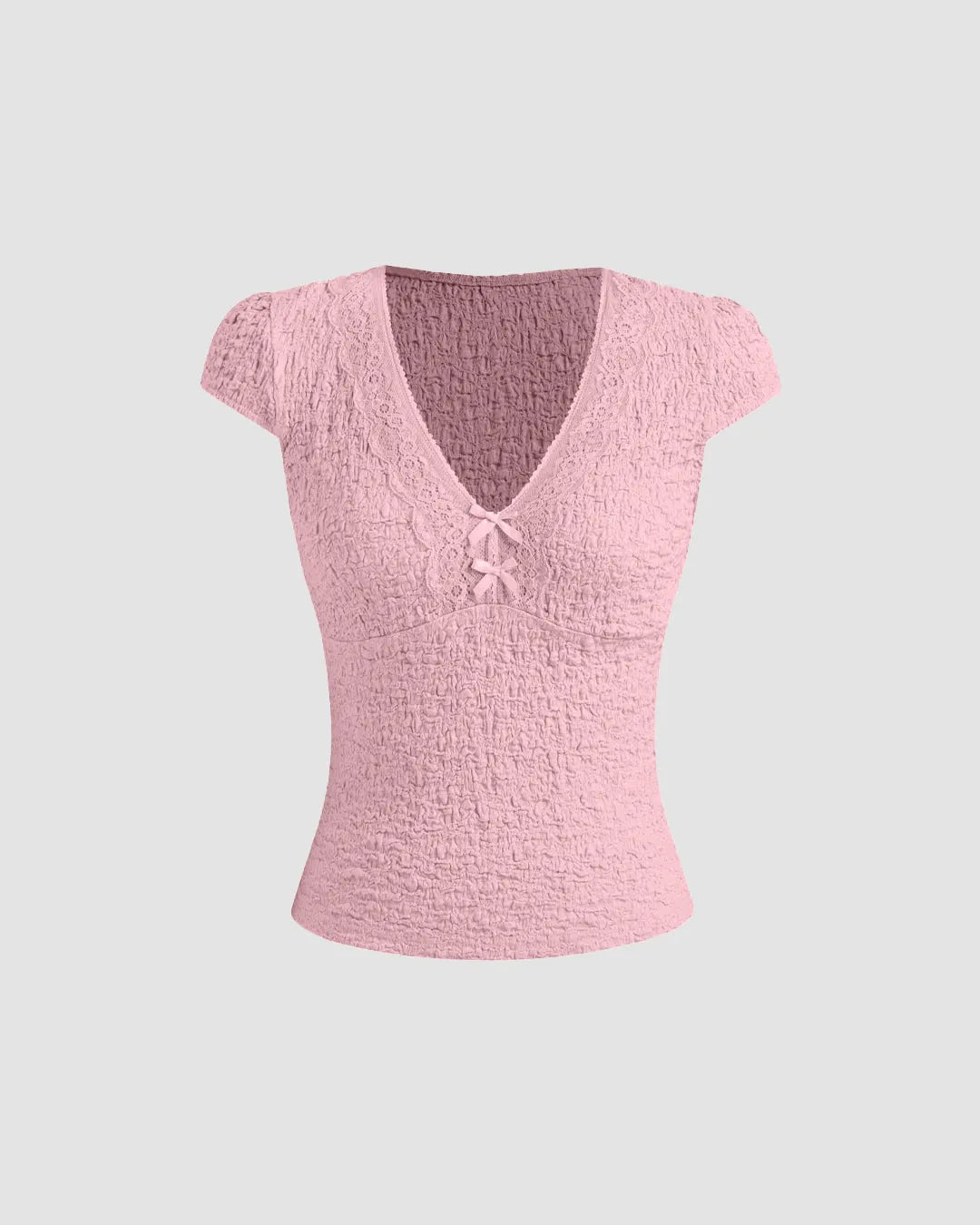 Cute V-Neck Bow Detail Tee in Baby Pink
