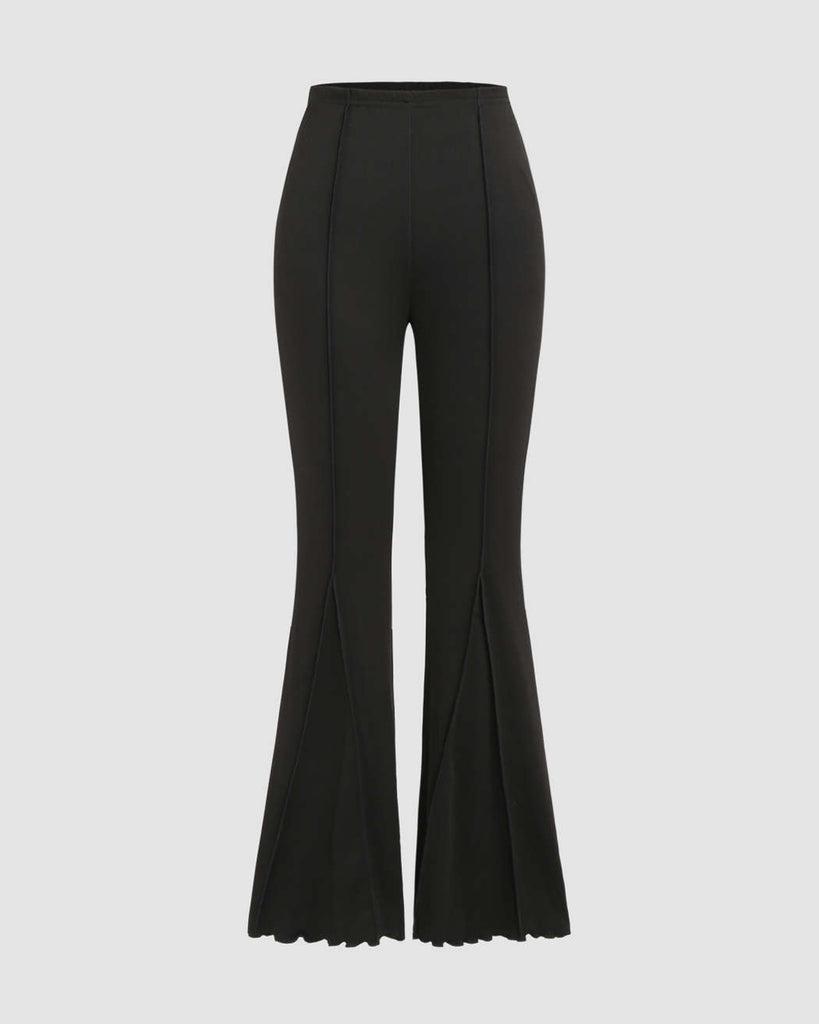 High Flare Black Ribbed Trouser