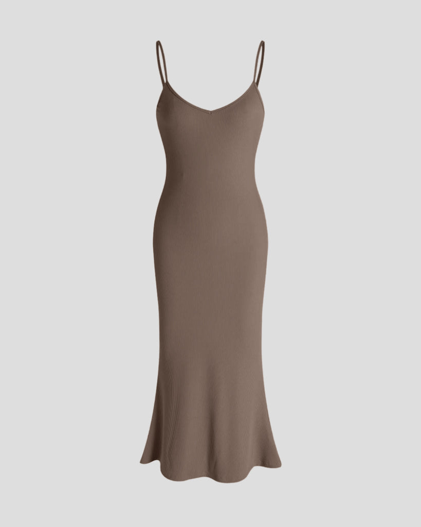Trending Hollywood Style Bodycon Full Sleeve Dress In Brown