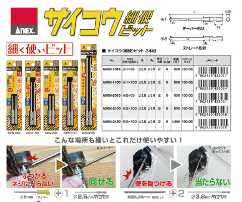 ANEX Saiko 細硬鑽頭 2 件組 +1/+2