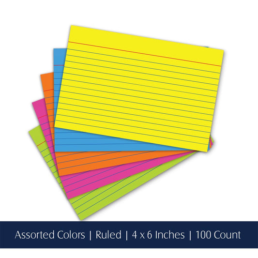 Ruled Colored Index Cards, 4 X 6 100 count