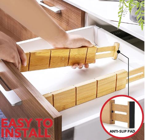 Adjustable Bamboo Drawer Dividers Organizer Large Expandable