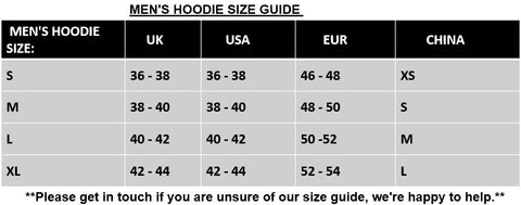Black and Gold Hoodie Size Chart