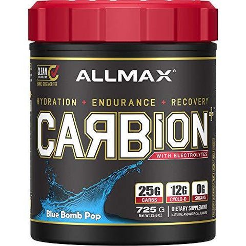 ALLMAX Nutrition CARBion+ with Electrolytes + Hydration, Gluten-Free + Vegan Certified, Blue Bomb Pop, 25 Servings, 725 Grams