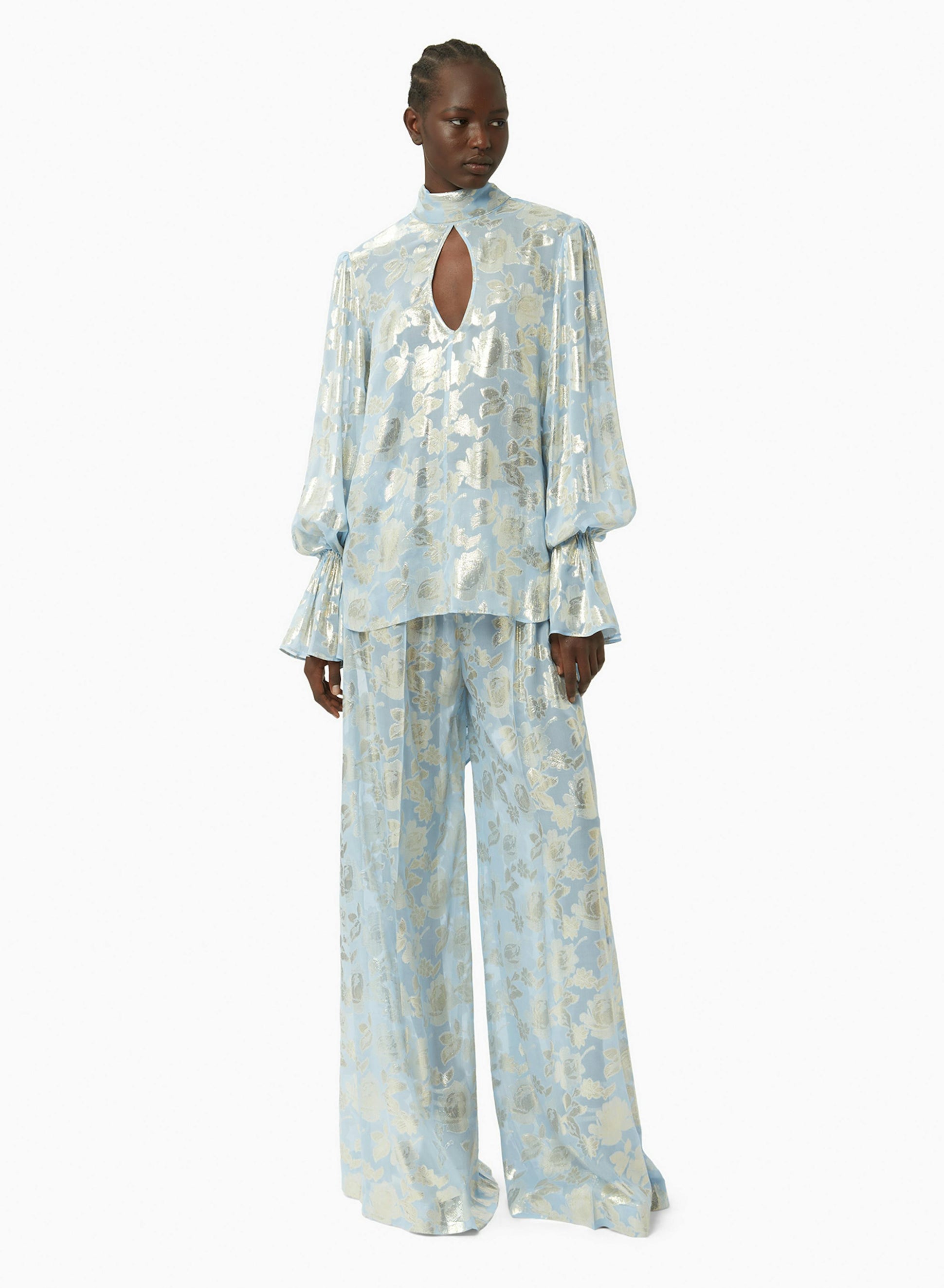 Floral palazzo pants in light blue  - Nina Ricci